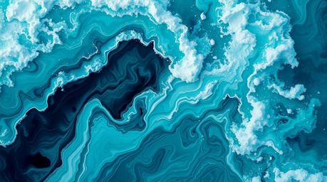 Experience a dreamlike surreal scene with this overhead bird's eye view of a fluid abstract wave. Rich deep teal merges with 