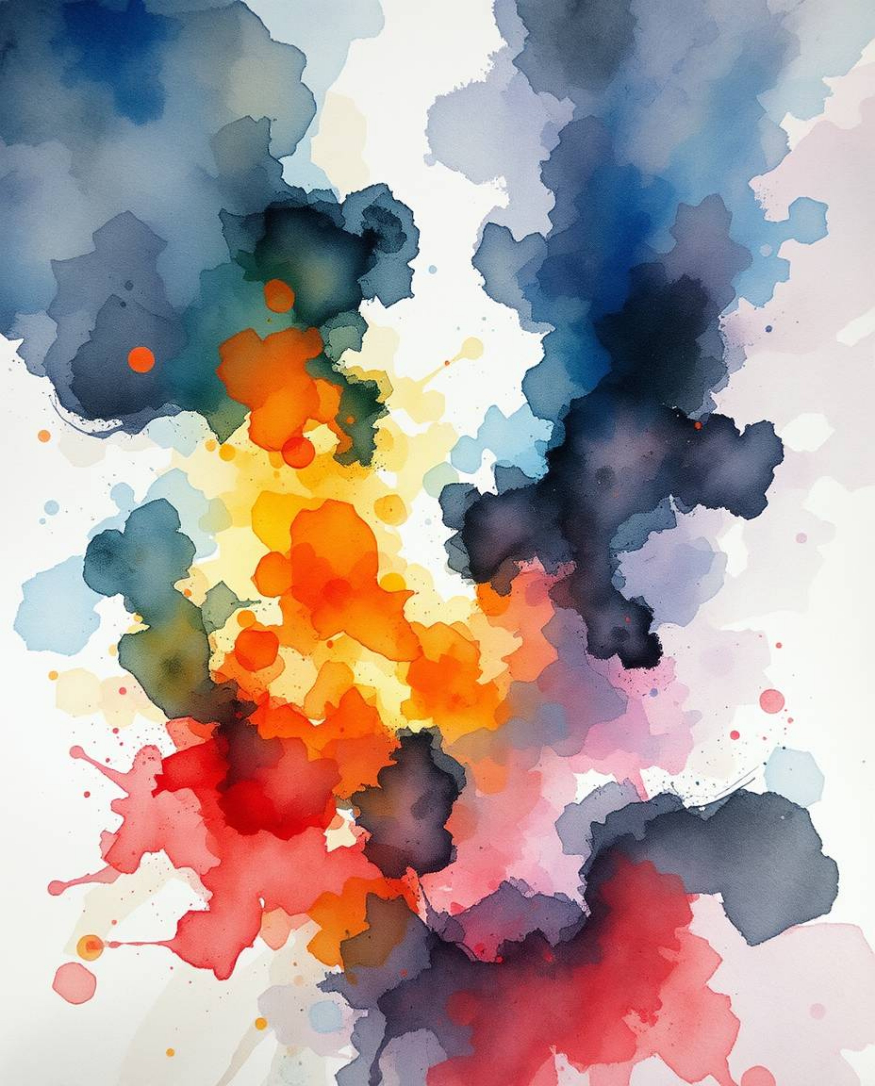 A captivating watercolor painting explodes with intense dramatic lighting and vivid, contrasting tones.  The chaotic harmony 