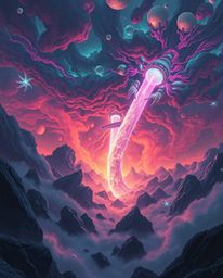 Explore captivating digital art pieces featuring a futuristic surreal storm bursting with bioluminescent colors and elements 