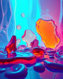 Explore a hyperrealistic sci-fi environment where vibrant, complementary colors bring a surreal 3D rendering to life. Melted 