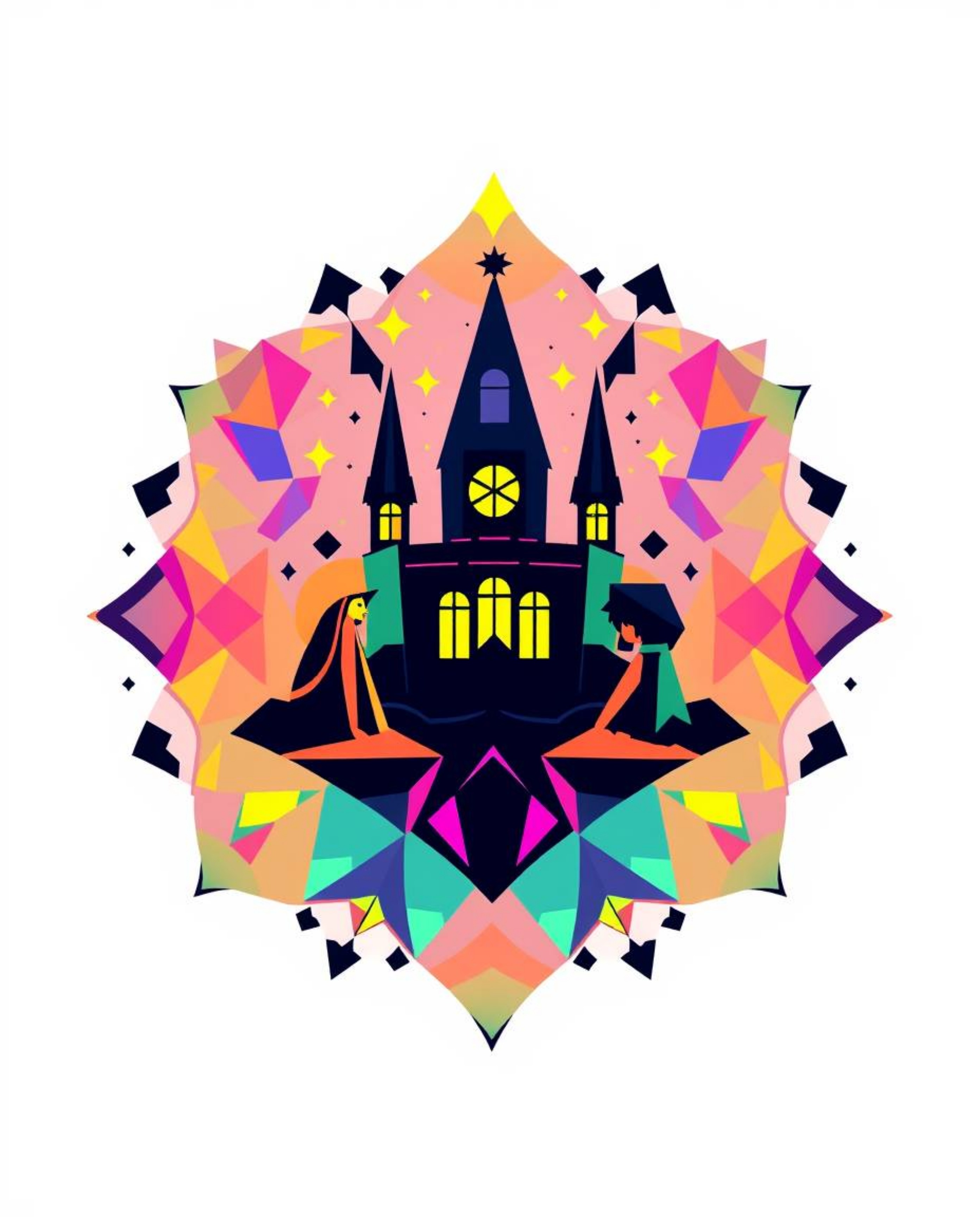 This geometric logo design captures the essence of a magical school for young wizards, utilizing abstract patterns in electri