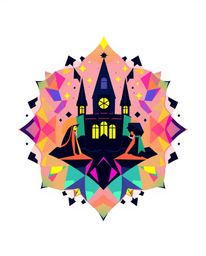 This geometric logo design captures the essence of a magical school for young wizards, utilizing abstract patterns in electri