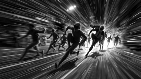 Experience a classic black and white chase scene brought to life with dynamic motion and glowing bioluminescent accents. The 