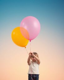 A captivating image of a child holding a balloon with a visually stunning smooth gradient transition and seamless color blend