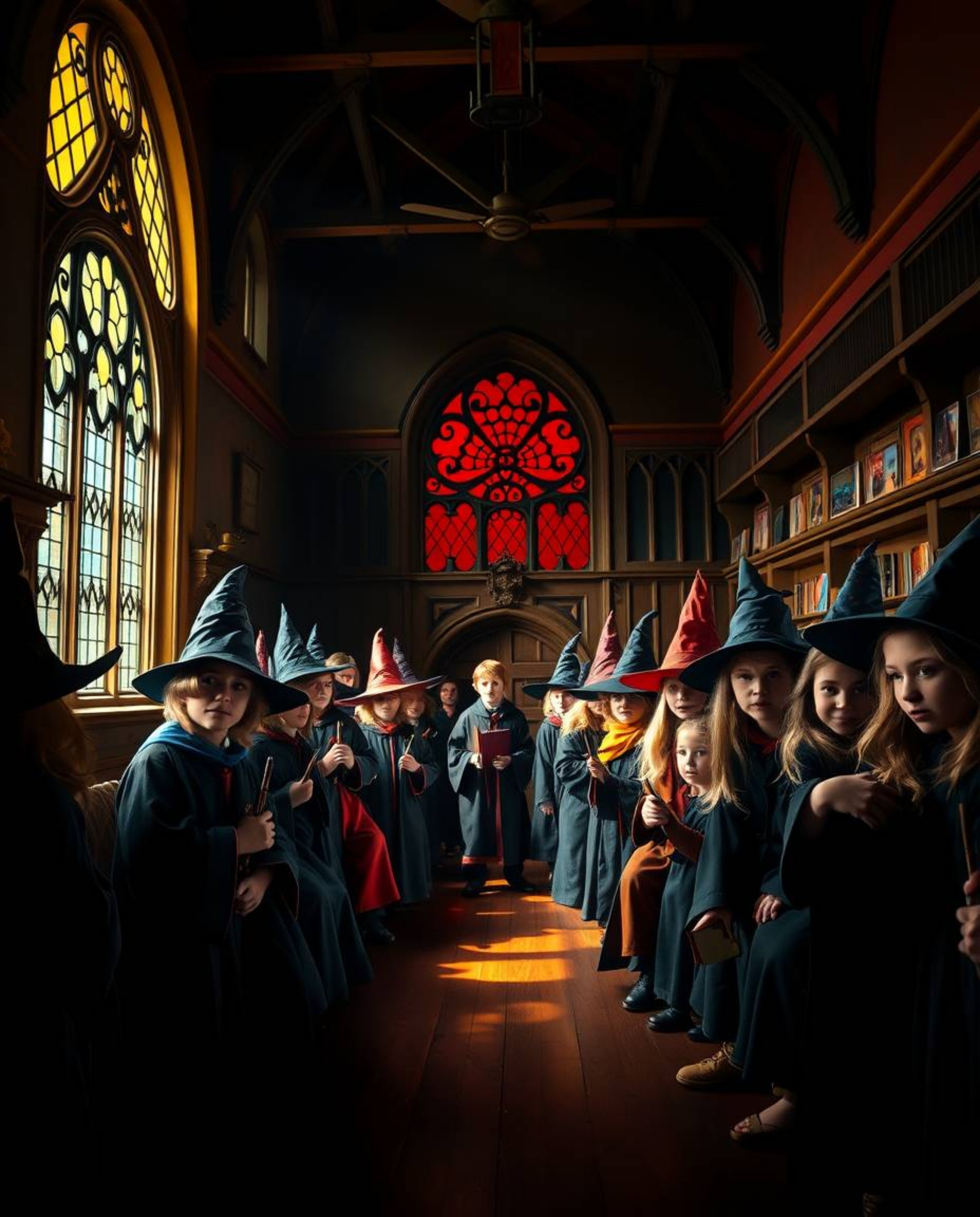 Experience a magical school filled with young wizards brought to life with high contrast, low-key lighting, and vibrant compl