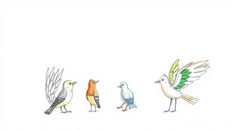 A whimsical, hand-drawn sketch in the style of Pixar depicts a blind owl, its feathers rendered with textured pencil strokes,