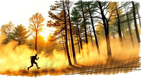 Experience the beauty of a forest at golden hour through a vibrant color sketchnote style hand-drawn sketch. This dynamic ima