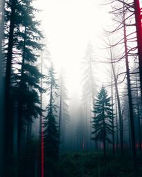 Experience the ethereal beauty of an elegant digital glitch effect overlaying a mystical forest.  Gentle color contrasts crea