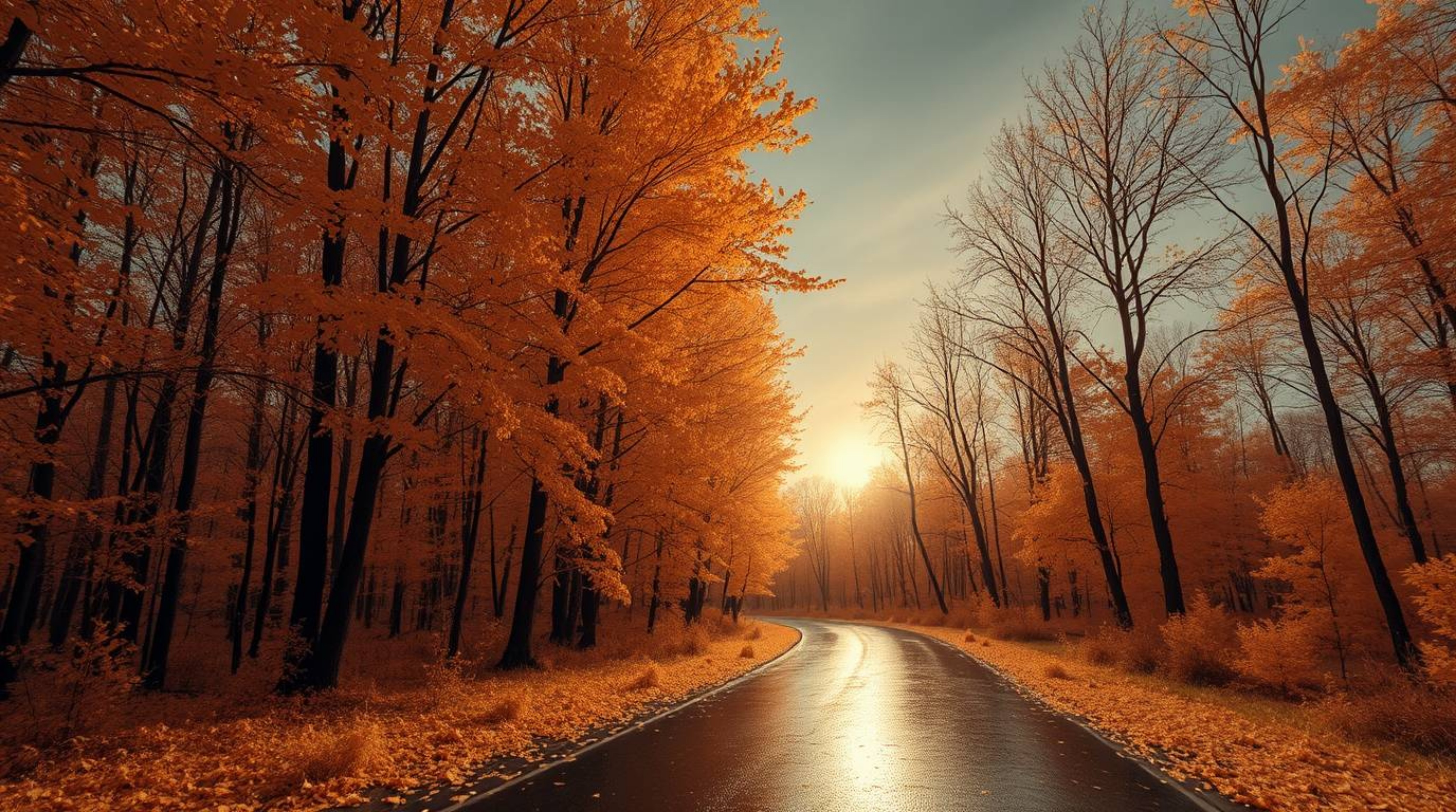 Experience the ethereal beauty of an autumn forest captured in surreal infrared photography.  Golden leaves are illuminated b