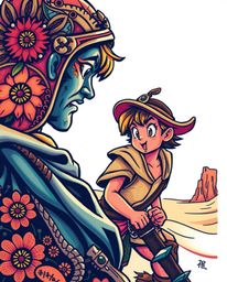 A brave Disney hero embarks on a desert adventure depicted in a traditional tattoo style print. This extreme close-up showcas
