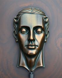 A high-angle shot reveals a cast bronze sculpture depicting a captivating digital glitch.  The glitch effect transforms a hum