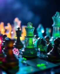This image captures a chessboard in the midst of a dramatic, frozen destruction, where the pieces are suspended mid-air and i