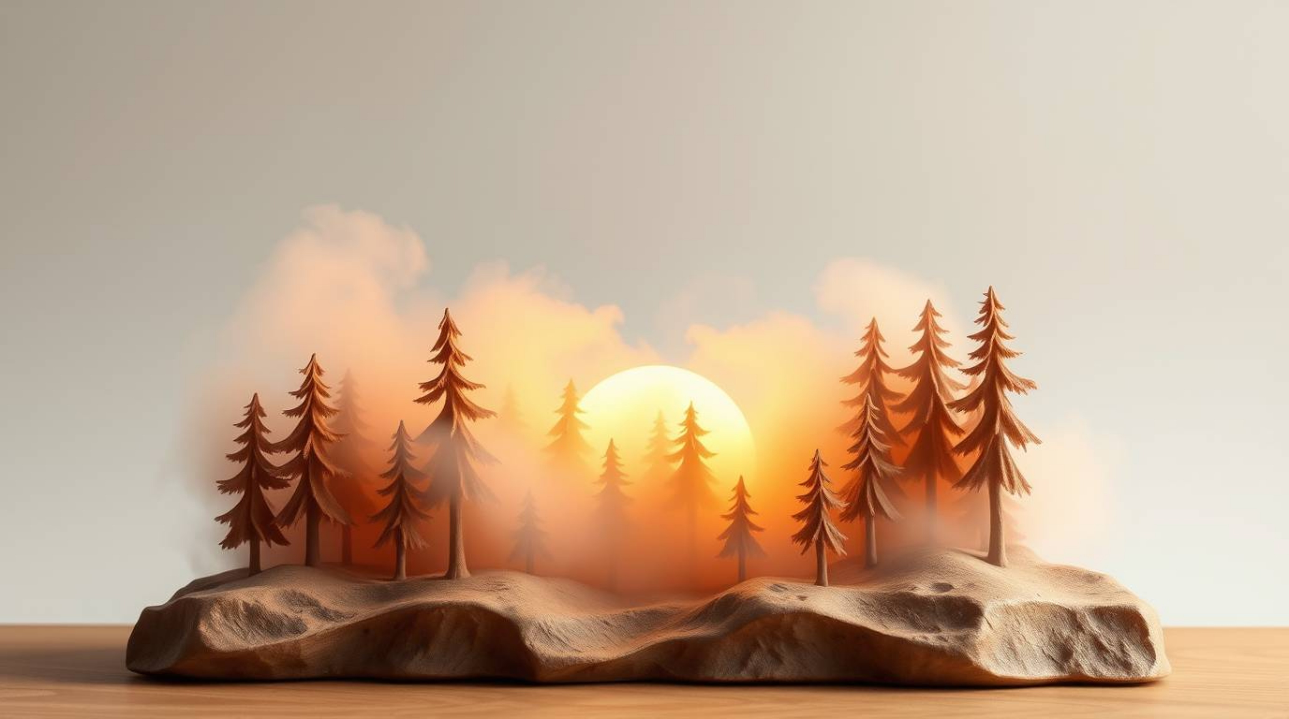 Explore captivating sculptural clay art featuring smooth gradient transitions and the ethereal beauty of mist rising from a f