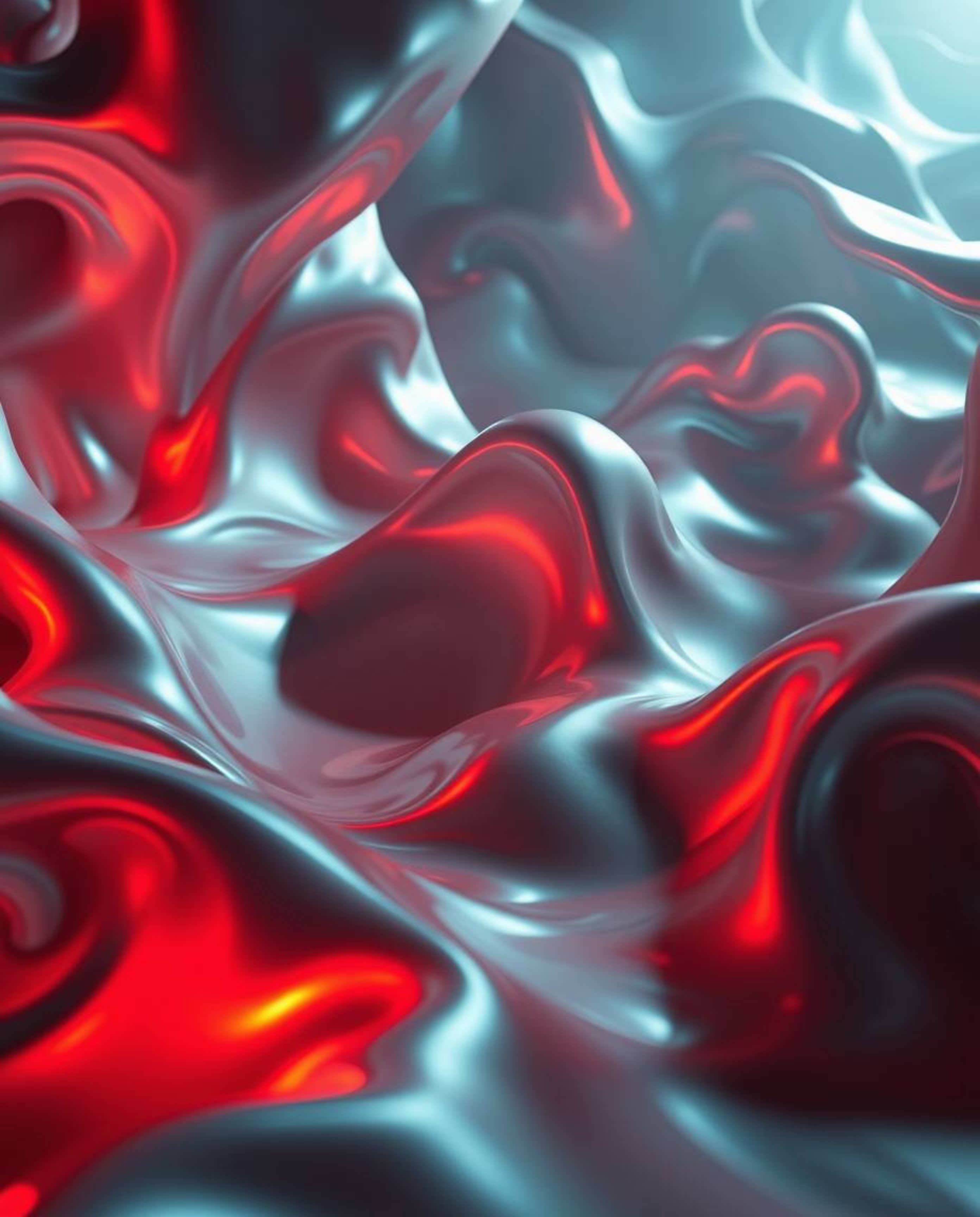 Experience a mesmerizing display of dramatic cinematic artistry with intense lighting illuminating smooth 3D fluid shapes and
