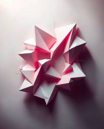 Explore intricate origami-style abstract shapes rendered with captivating glitch effects, fragmentation, and scanlines. Prese