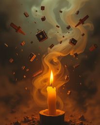 Explore captivating scenes featuring warm candlelight illuminating natural earth tones, juxtaposed with surreal storms showca
