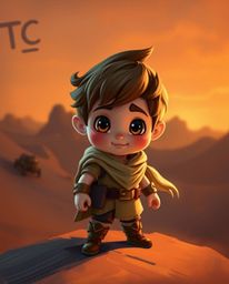 Discover a captivating digital painting of an adorable Disney-style hero embarking on a thrilling desert adventure.  The artw