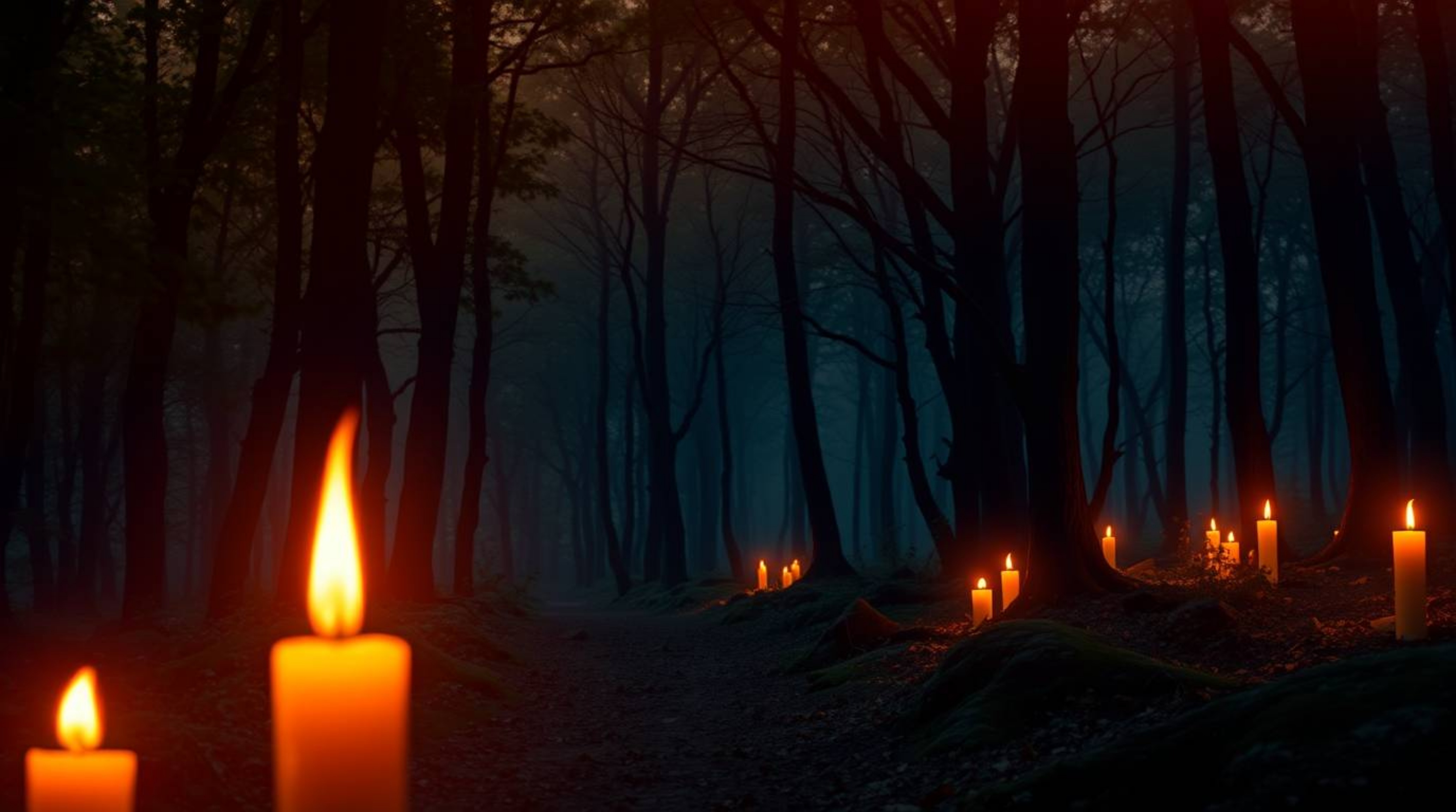 Experience a thrilling chase scene through a looping forest, bathed in the warm glow of flickering candlelight and smooth gra