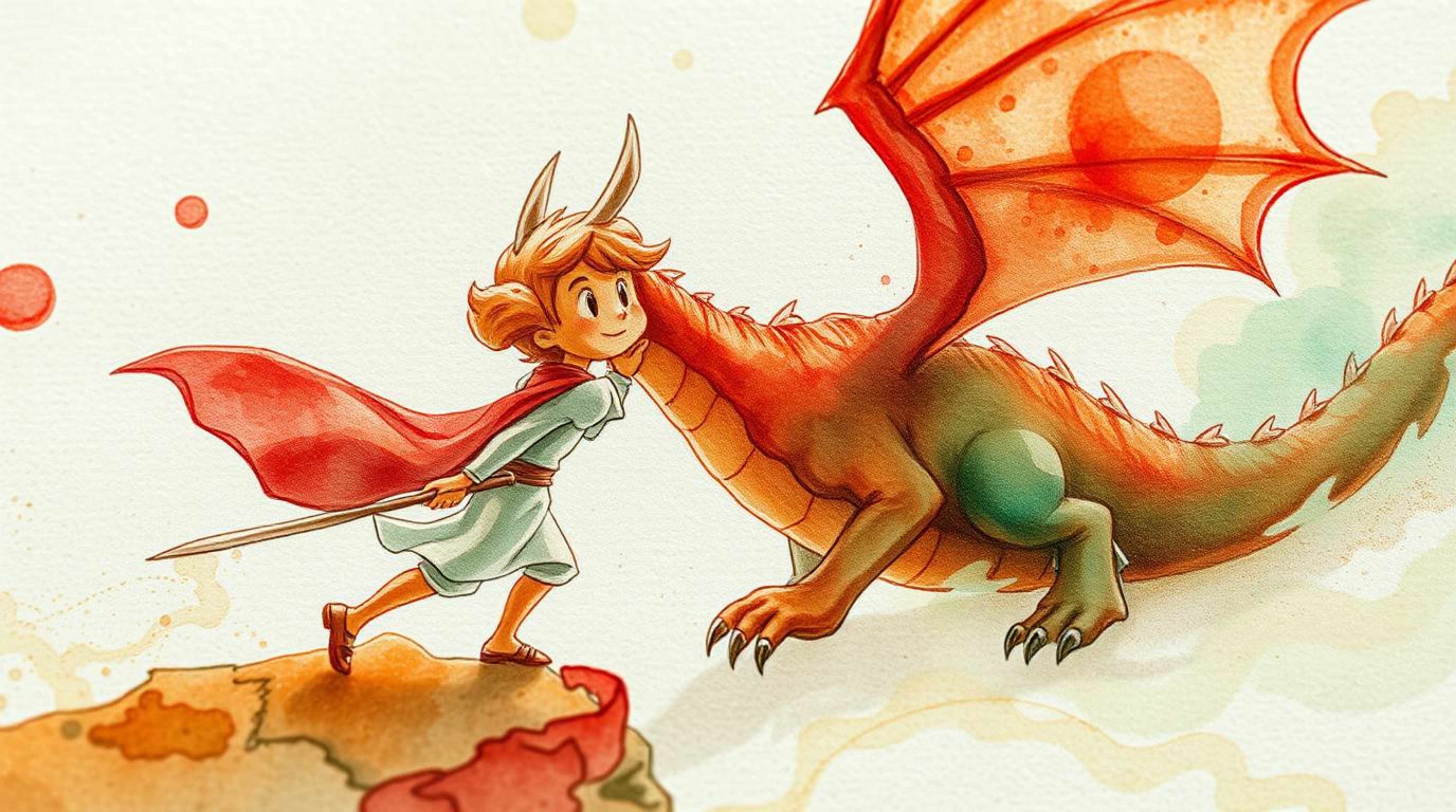 An extreme close-up macro photograph showcases a charming prince battling a dragon, rendered in a delicate watercolor paintin