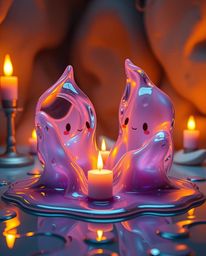 Experience a captivating blend of adorable and surreal with these 3D fluid shapes, reminiscent of melted glass within a hyper