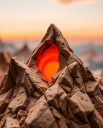 Explore the intricate world of sculptural clay art with this extreme macro photograph, which depicts a sunset scene from a hi