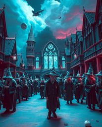 Experience a surreal and otherworldly vision of a magical school brimming with young wizards, rendered in striking infrared t