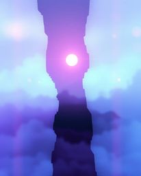Explore a cool and captivating digital glitch landscape, characterized by its soft, dreamy atmosphere and the mesmerizing eff