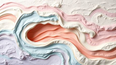 Explore a stunning sculpted papier-mâché fluid abstract wave featuring a mesmerizing pastel spectrum gradient texture.  The a