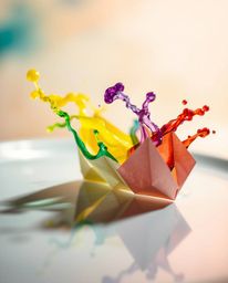 Capturing the beauty of ink in water, this series features intricate origami-style macro photographs showcasing dynamic motio