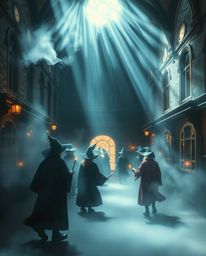 Experience an ethereal depiction of a magical school teeming with young wizards, brought to life with stunning volumetric lig