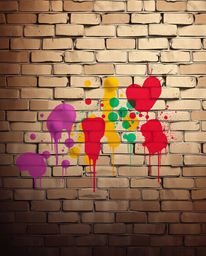 A captivating digital painting showcases graffiti-style splashes in muted earth tones on a brick wall.  The artwork evokes a 