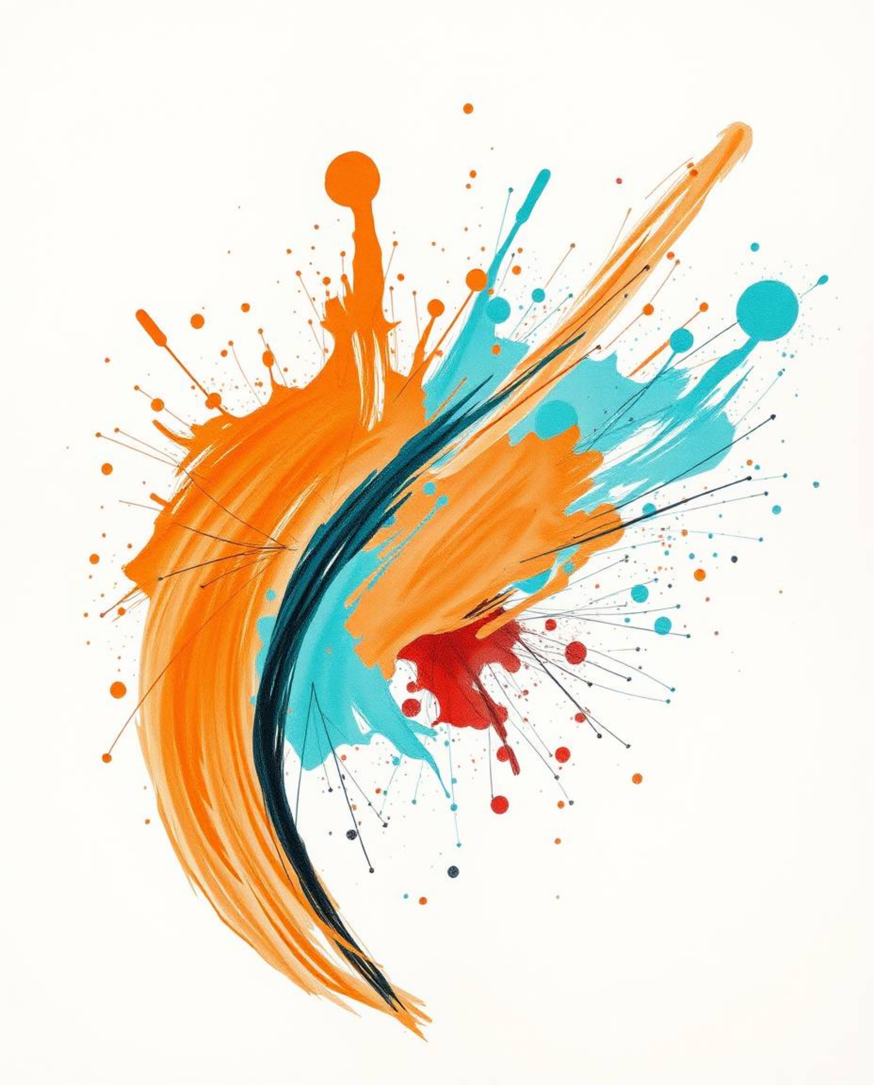 Explore a vibrant hand-drawn sketch featuring warm terracotta and cool teal, brought to life with dynamic colorful splashes a