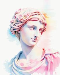 A captivating digital artwork featuring a delicate watercolor painting of a classical sculpture.  The piece incorporates a vi