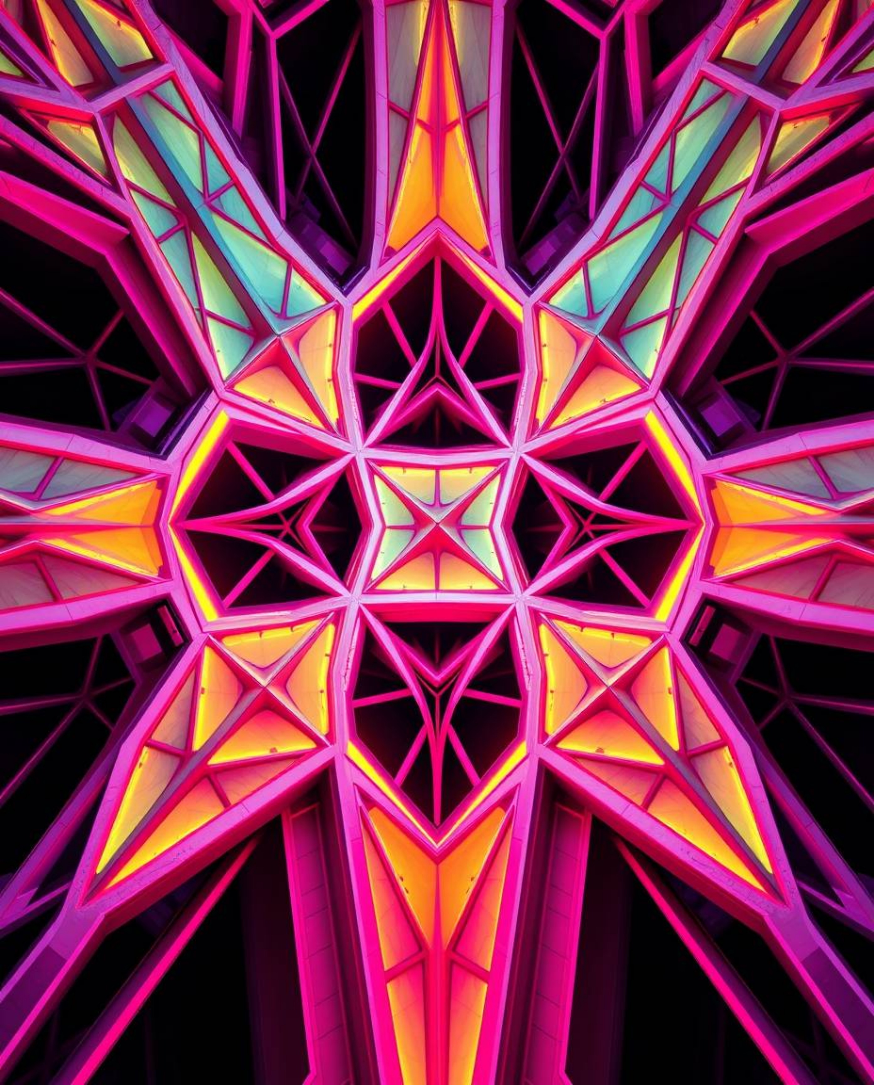 This striking architectural photograph features a low-angle perspective capturing a seamless geometric pattern of hexagons an