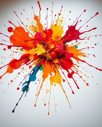 Experience a vibrant explosion of color as paint splashes across a pristine white canvas, creating a high-detail abstract mas