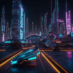 Explore a stunning 3D model of a futuristic cityscape, complete with sleek flying vehicles zipping between towering skyscrape