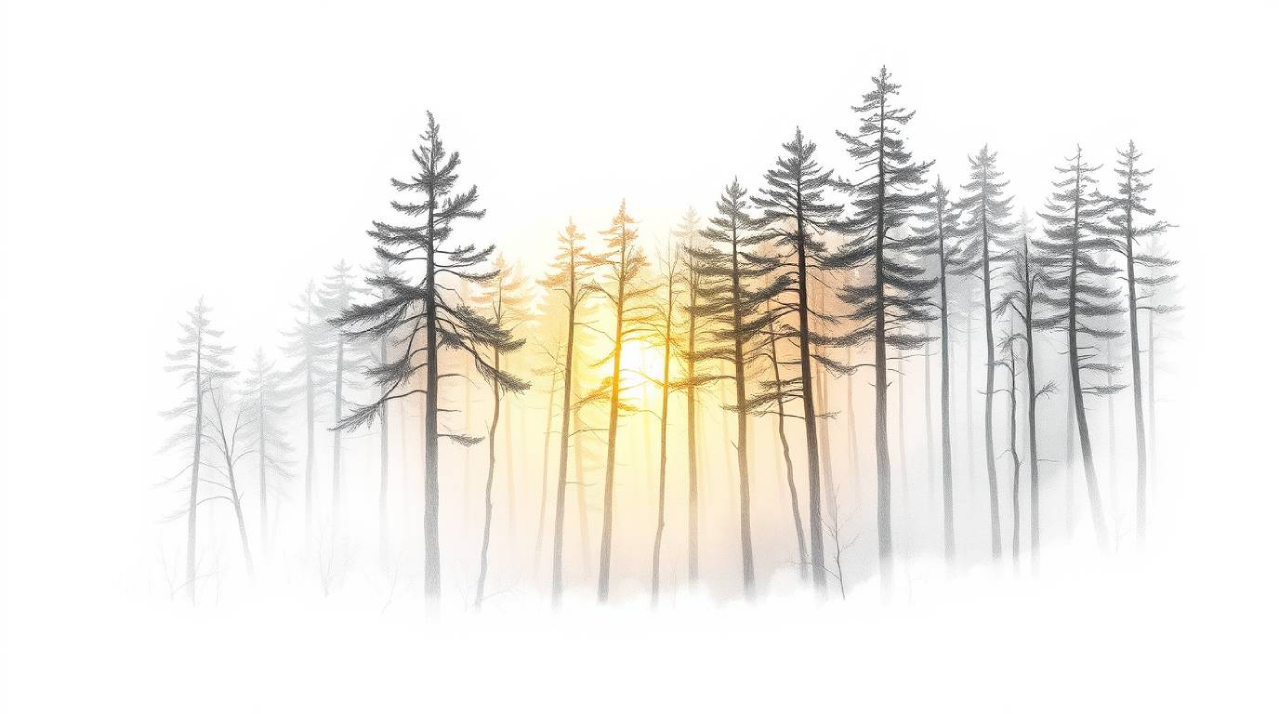 A captivating hand-drawn sketch depicting a serene forest scene at golden hour.  Soft pastel colors and textured pencil strok
