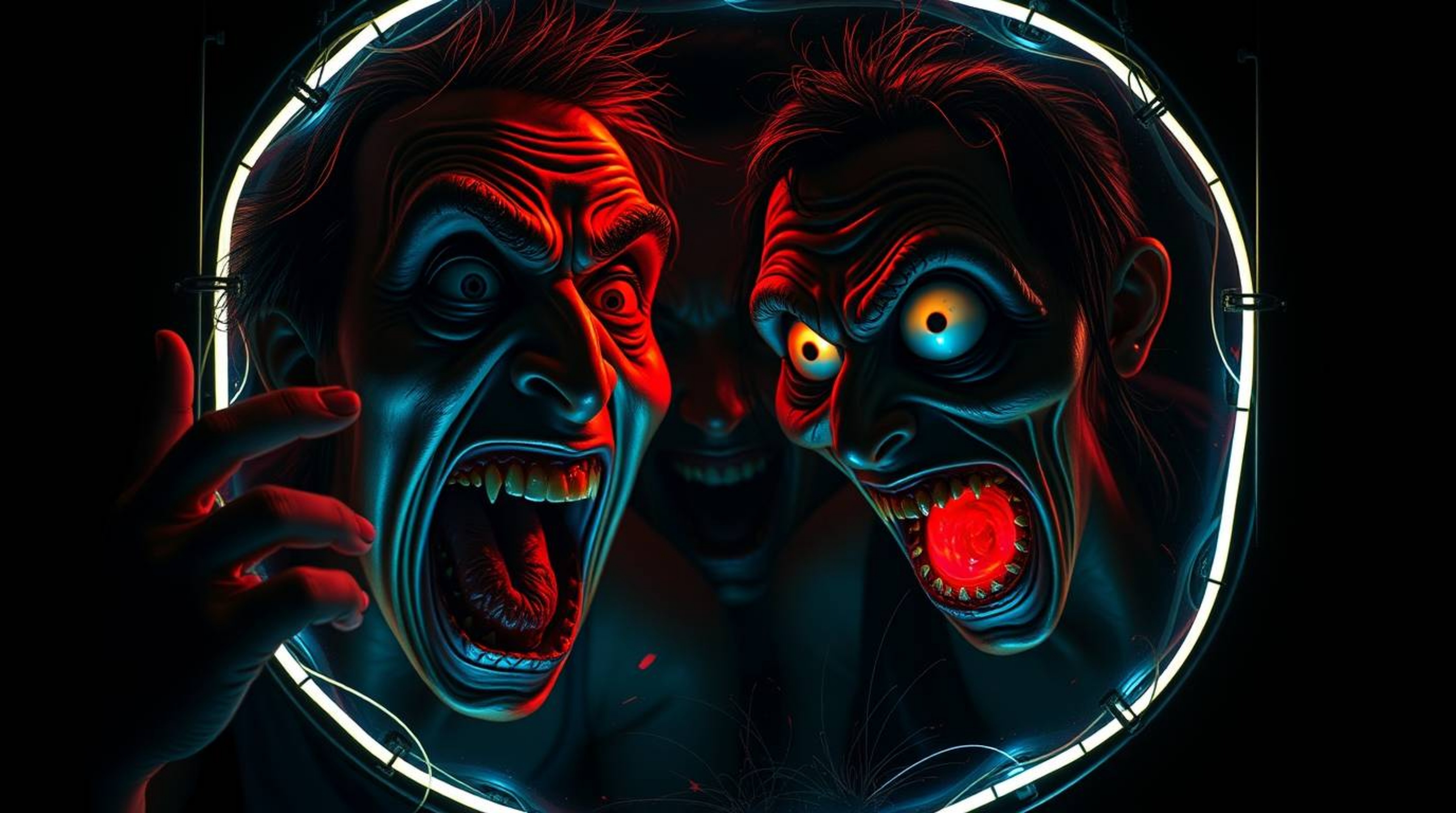 A captivating digital artwork explores the unsettling beauty of gross-out comedy.  Exaggerated expressions and disturbing det