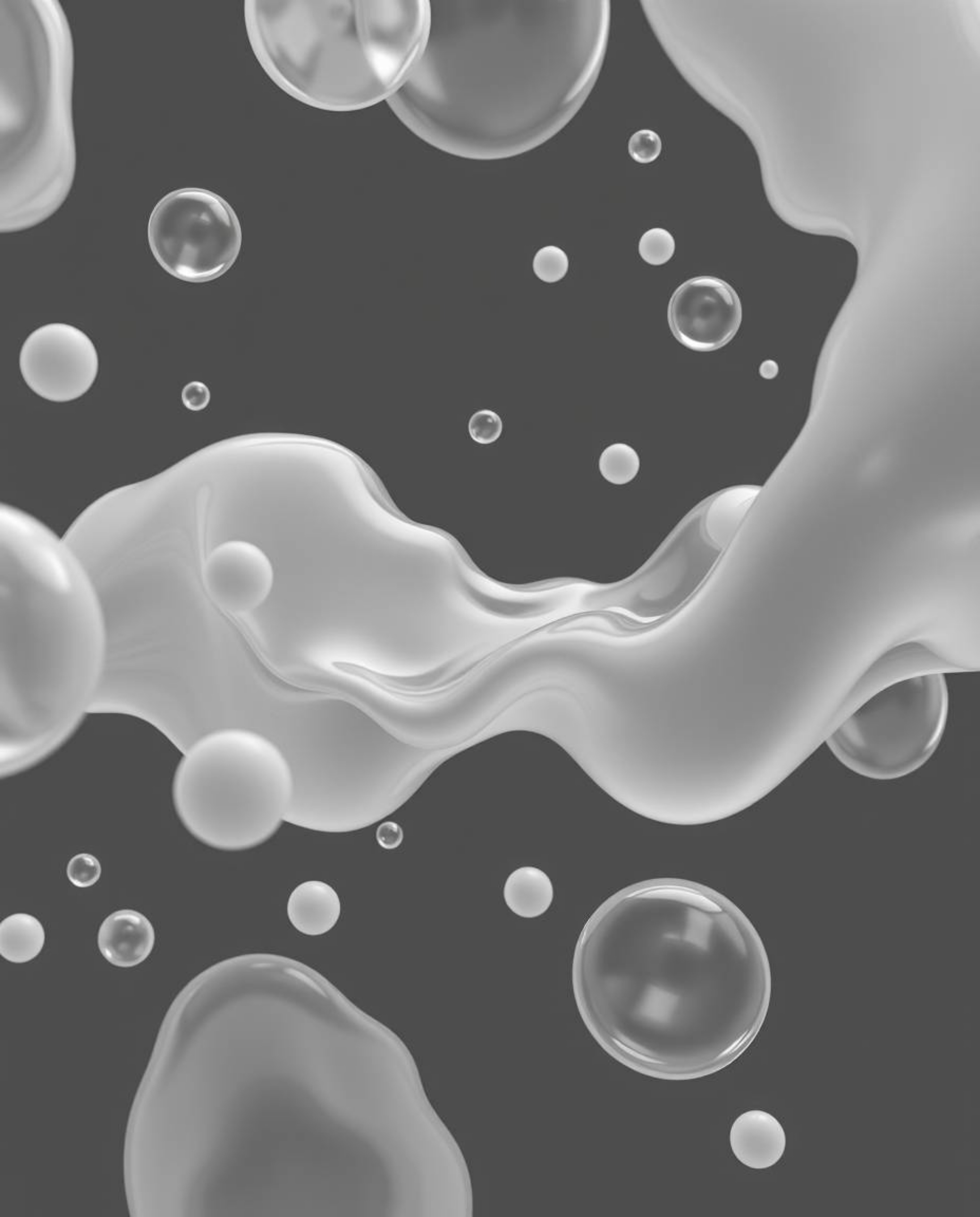 Explore a captivating classic black and white 3D render featuring timeless and elegant fluid organic blobs. These translucent