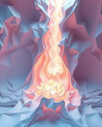 Discover intricate origami-style artwork radiating an ethereal spiritual vibe. This piece showcases surreal 3D fluid shapes, 