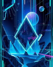 A captivating futuristic sci-fi digital painting showcases abstract shapes with glitch effects, fragmentation, and scanlines.
