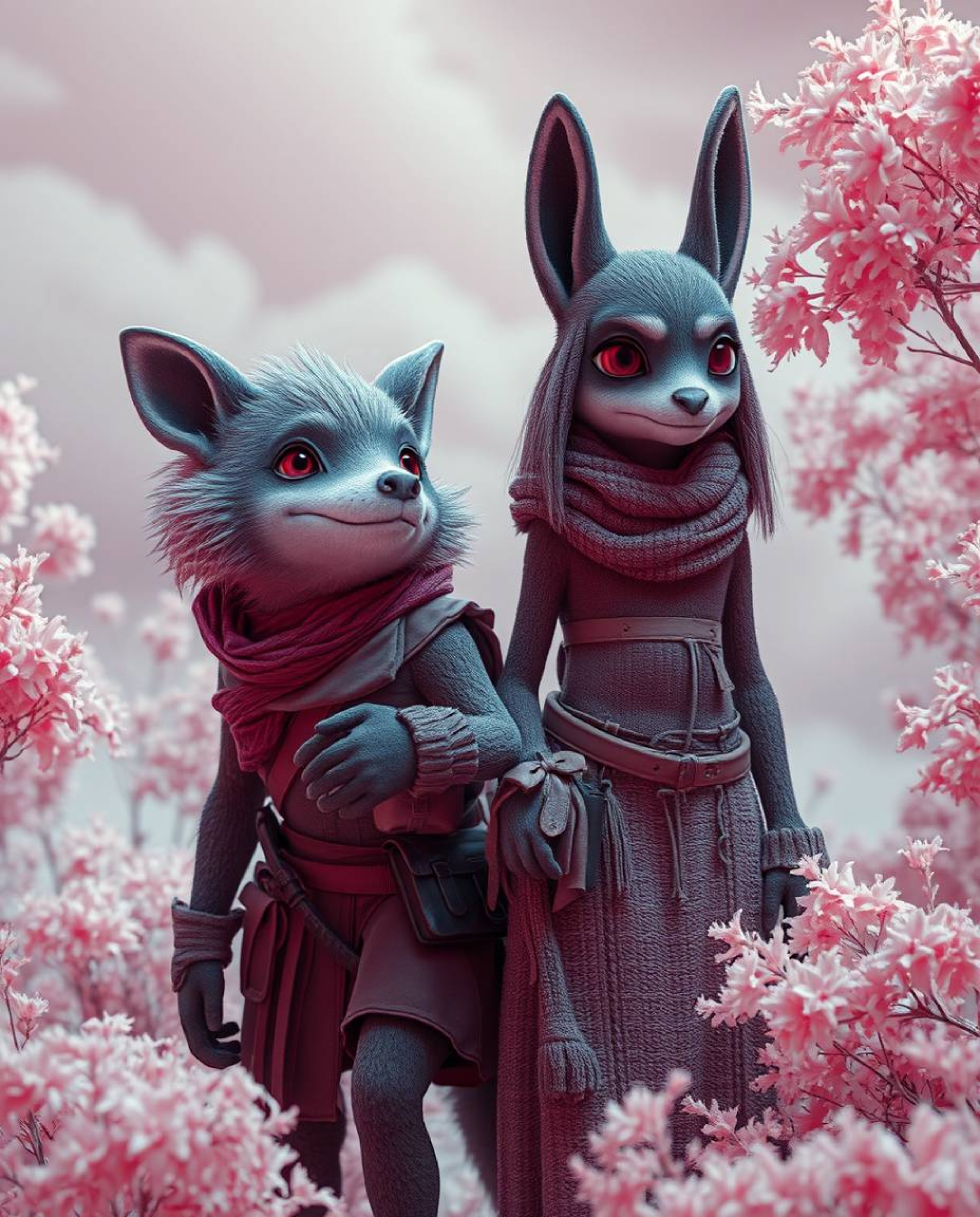 Embark on a surreal adventure with a talking animal sidekick assisting a hero on their epic quest. This otherworldly journey