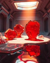 Experience a surreal 3D render featuring hyperrealistic melted glass shapes set within a captivating sci-fi environment. Stro