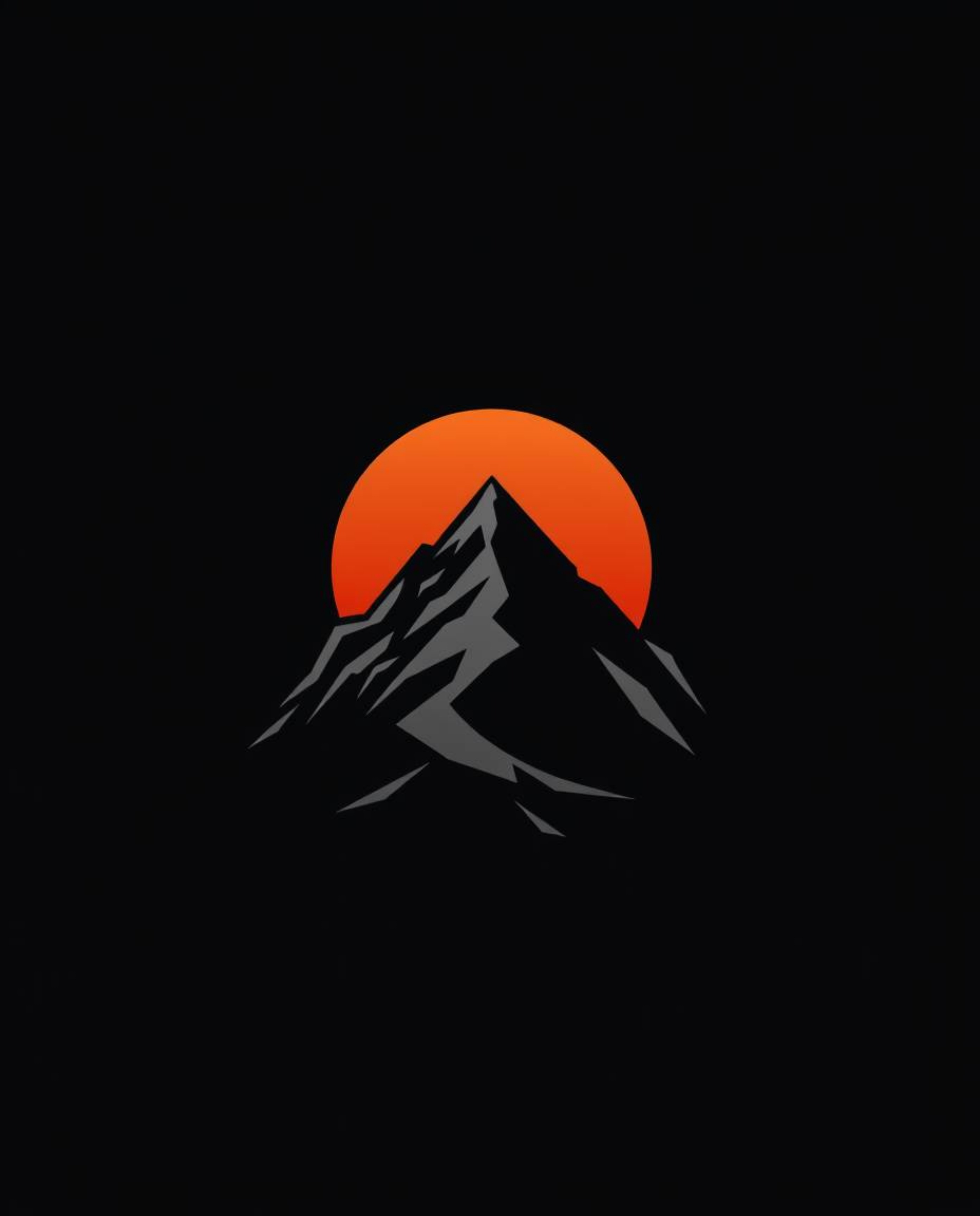 This is a strong, moody geometric logo depicting a sunset viewed from a high alpine peak. The design utilizes low contrast, c
