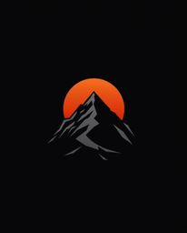 This is a strong, moody geometric logo depicting a sunset viewed from a high alpine peak. The design utilizes low contrast, c