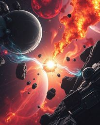 Experience the breathtaking elegance of colliding galaxies rendered in a refined sci-fi style.  This captivating artwork feat