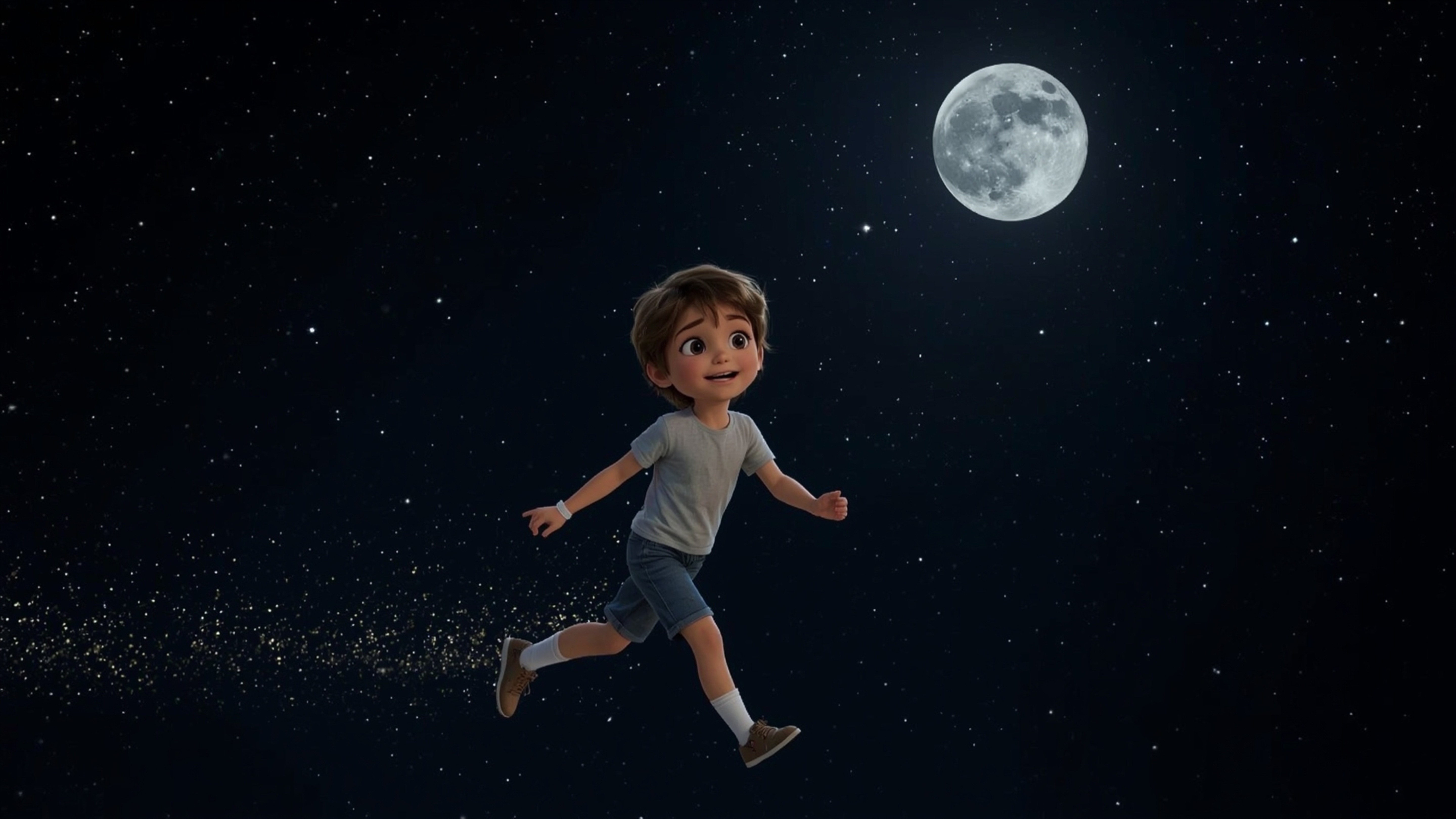 Embark on a magical journey with this cinematic photograph, capturing the pure joy of a curious kid skipping across a velvety