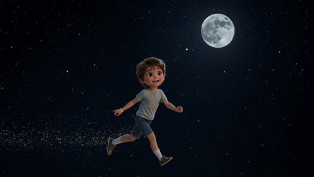 Embark on a magical journey with this cinematic photograph, capturing the pure joy of a curious kid skipping across a velvety