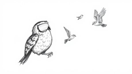 A captivating, high-contrast sketch depicting a blind owl in a Pixar-inspired style. The artwork features rough lines and tex