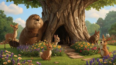 A highly detailed, high-resolution, commercial-quality stock photo captures a friendly, fluffy beaver with a kind smile, busi